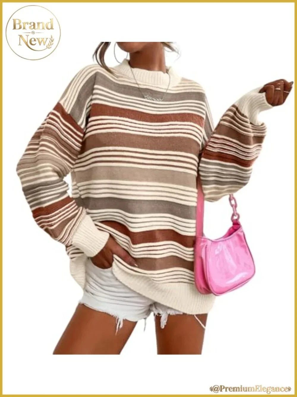 Oversized Contrast Striped Pullover Sweater Women Color Block Long Sleeve Knit
